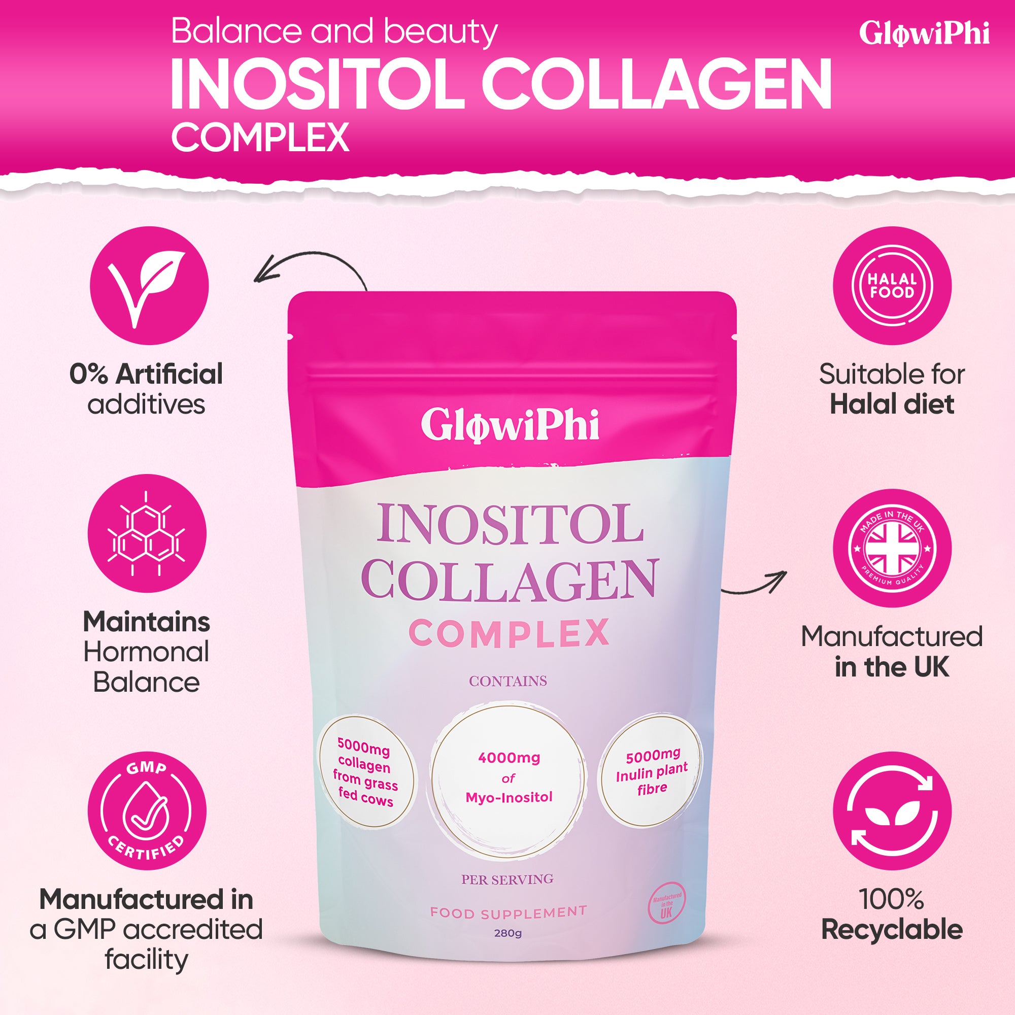 GlowiPhi Inositol Collagen Complex – Premium PCOS, Skin & Gut Support