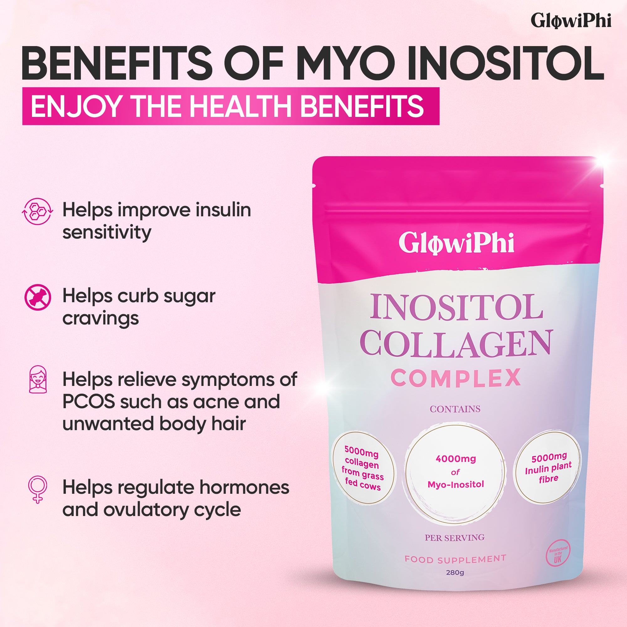 GlowiPhi Inositol Collagen Complex – Premium PCOS, Skin & Gut Support